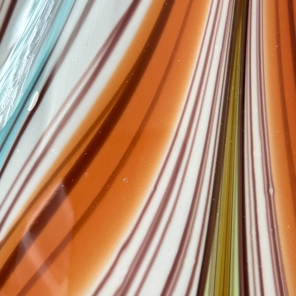 Murano Art Glass Vase Multicolor Bulbous Psychedelic Fluid Feather Striped Decor - Picture 15 of 16